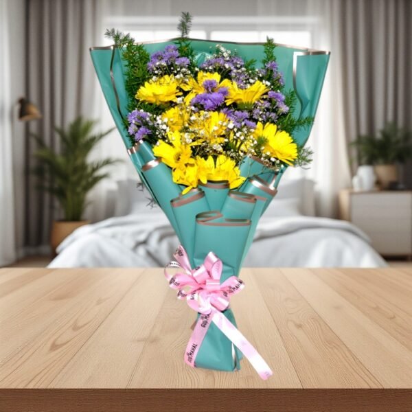 Vibrant Yellow and Purple Mixed Flower Bouquet