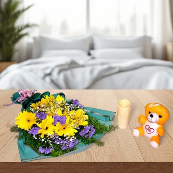 Vibrant Yellow and Purple Mixed Flower Bouquet - Image 4